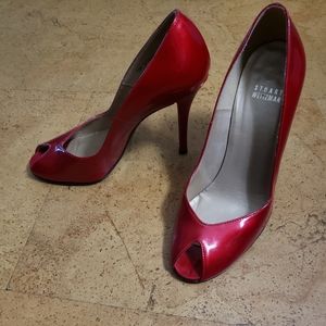 Stuart Weitzman 7.5 Red Peep Toe 4inch High Heel Pump Shoes